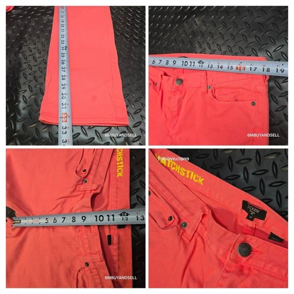 J.Crew Matchstick Jeans 33 Coral Pink Straight Leg Stretch Denim Pants 24642 - Picture 7 of 14